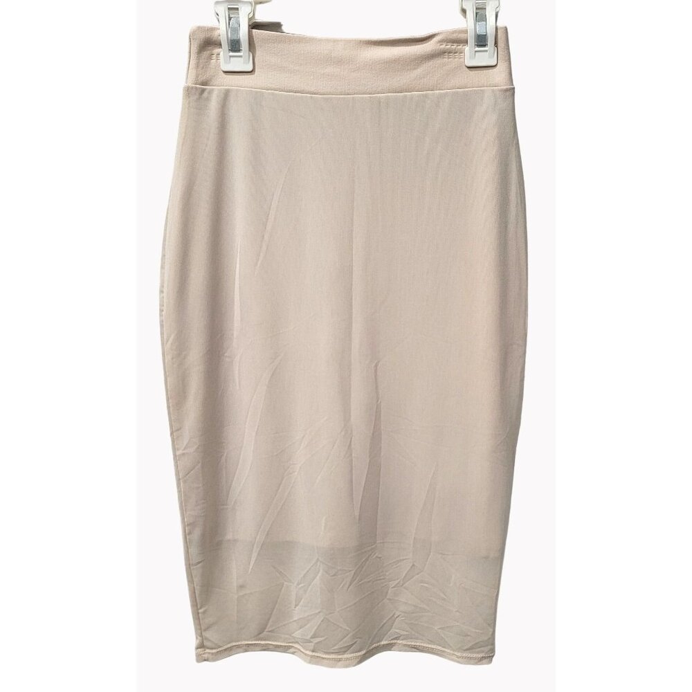 Women's Charlotte Russe Tan Mesh Knee Length Pencil Skirt Size S